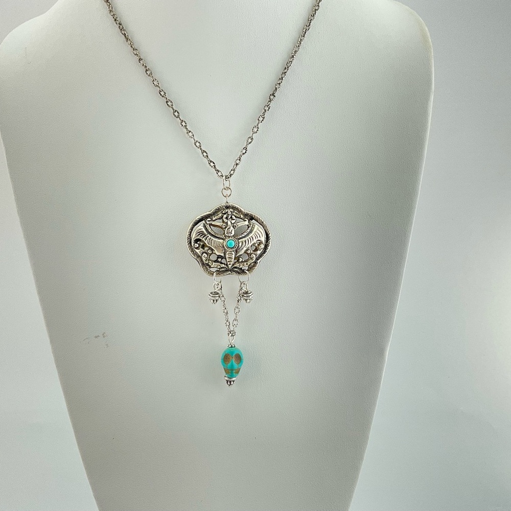 Moth & Skull Pendant Necklace, Handmade, 18" L, Goth, Spooky, Witchy - Picture 3 of 9